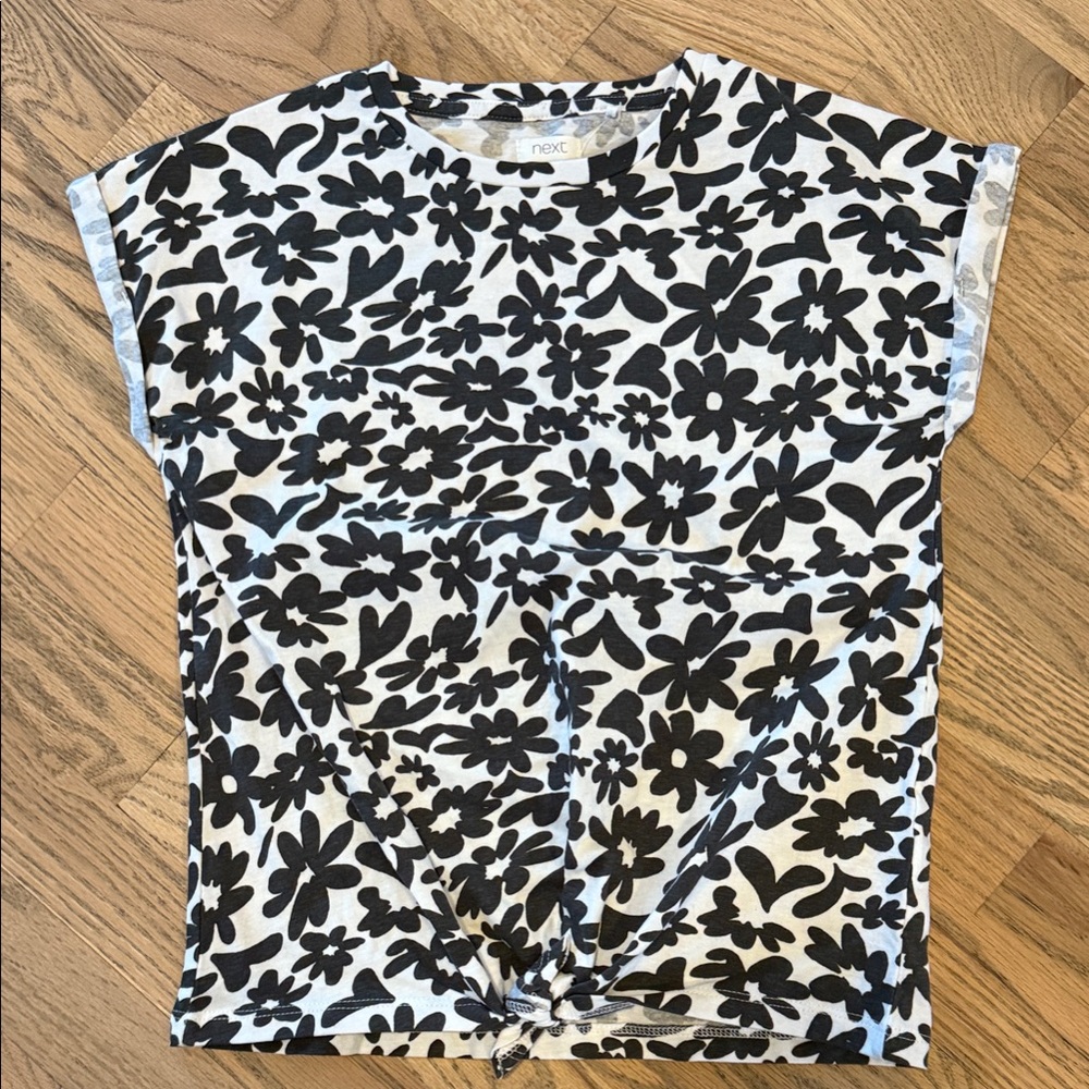 Next UK Black and White Floral girls top size 7